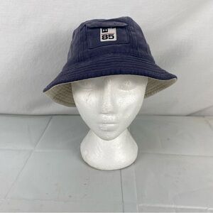 Vintage 90s Tommy Hilfiger Reversible Bucket Hat Navy Cream Logo 85 Y2K